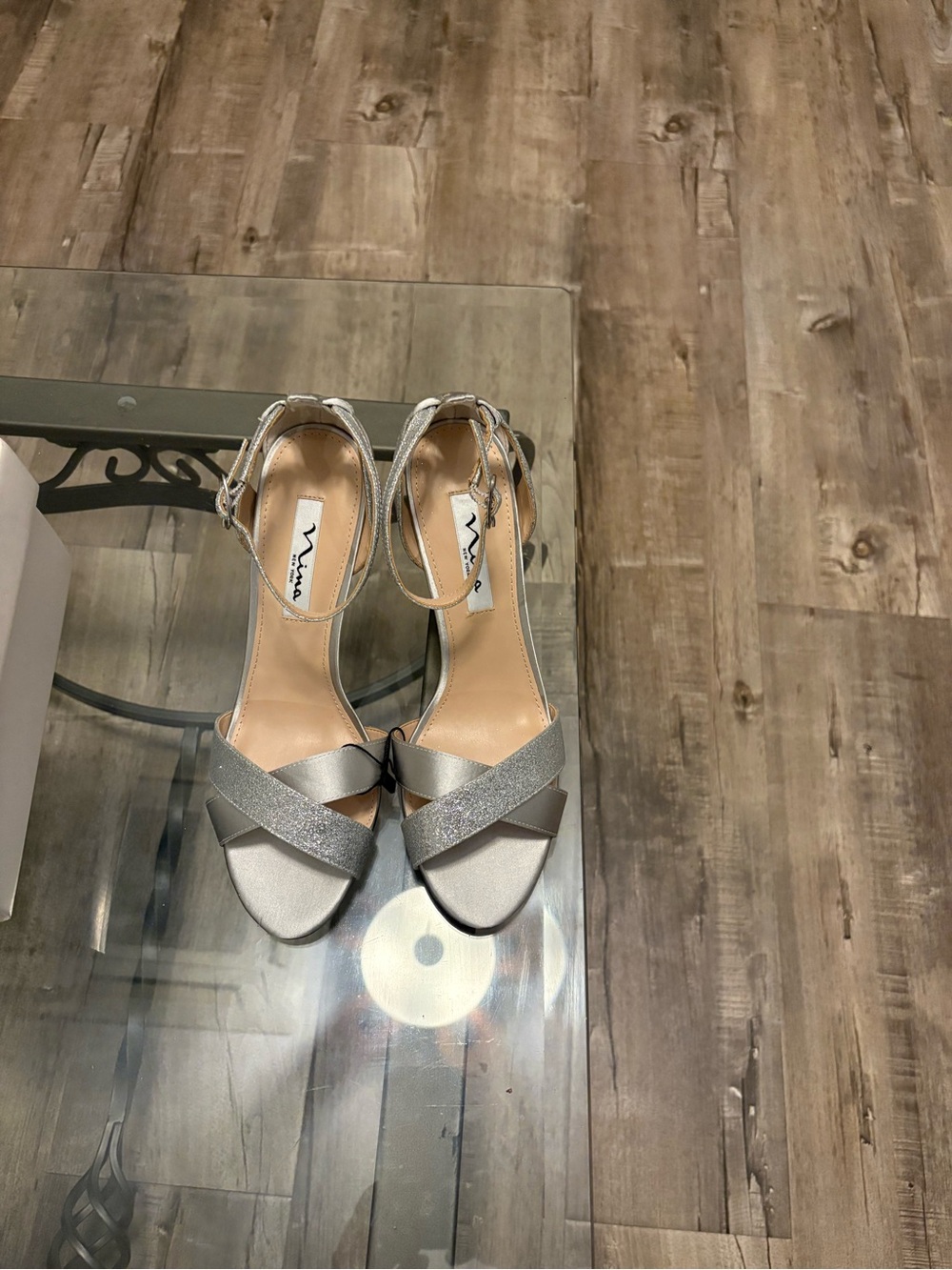 Nina Silver Glitter & Metallic Strap Heels Siza 9